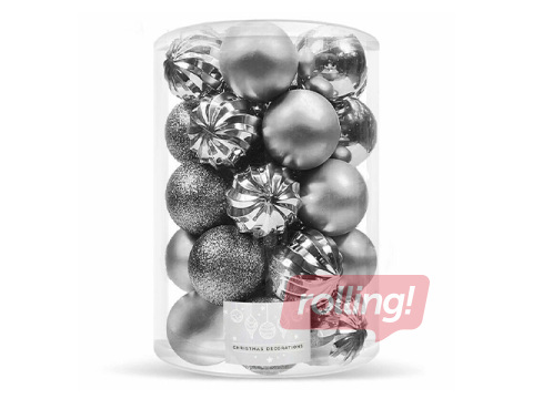 Ёлочные украшения Springos, шары, серебряные, 20 шт. (+/- 1 шт.)