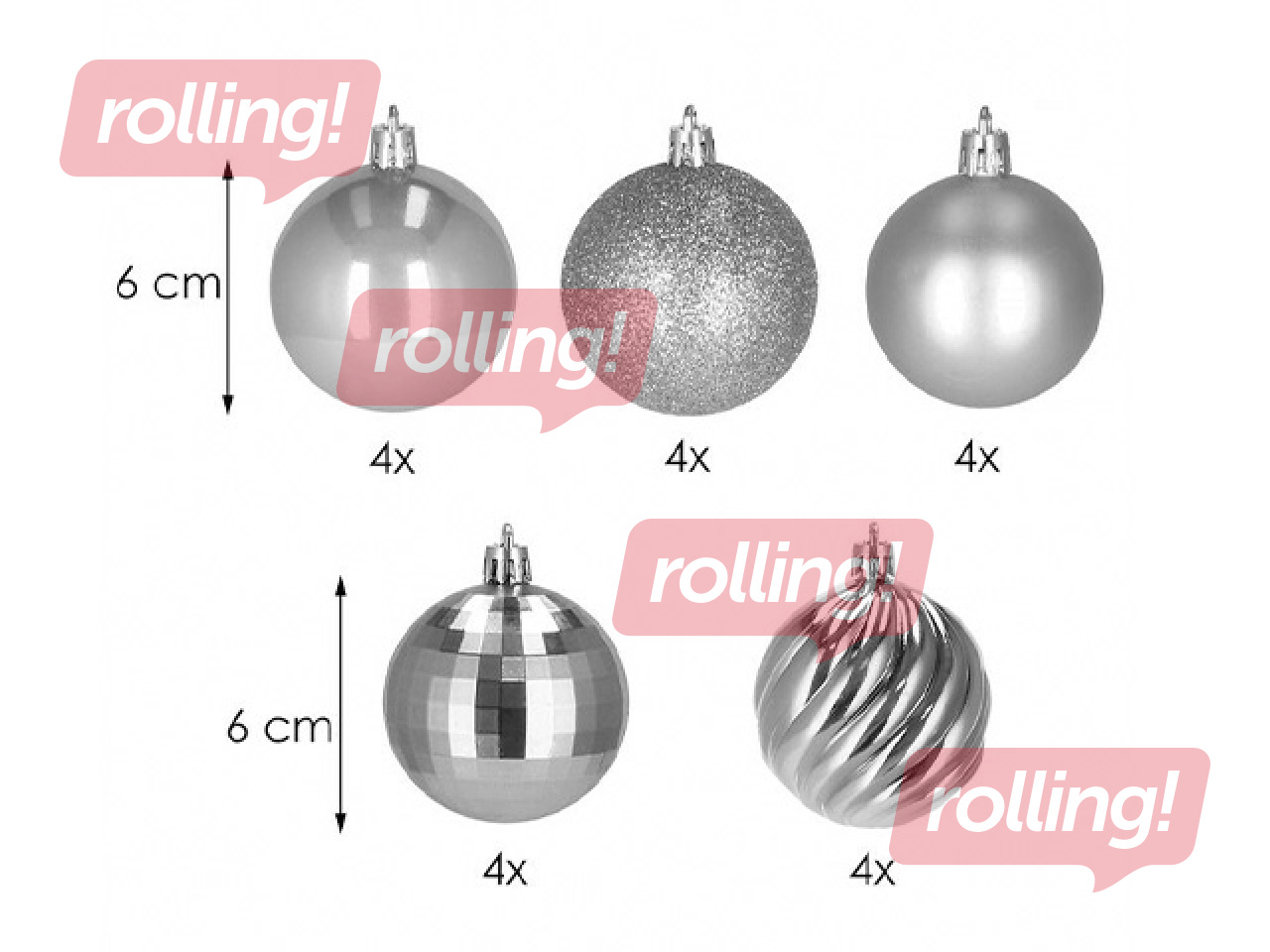Jõulupuu kaunistused Springos, pallid, hõbedased, 20 tk (+/- 1 tk)