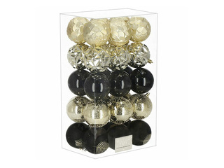 Christmas Tree Ornaments Springos, Balls, Black and Gold, 30 pcs