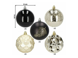 Jõulupuu kaunistused Springos, pallid, mustad ja kuldsed, 30 tk