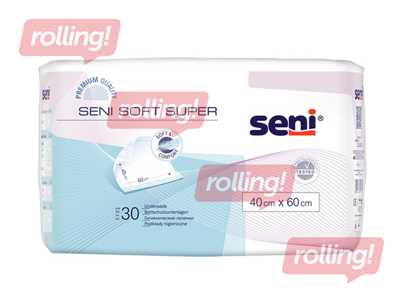 Absorbējošie paladziņi Seni Soft Super, vienreizlietojami, 40x60cm, 30 gab.
