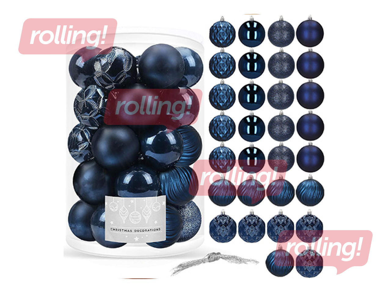 Christmas tree ornaments Springos, baubles, dark blue, 30pcs.