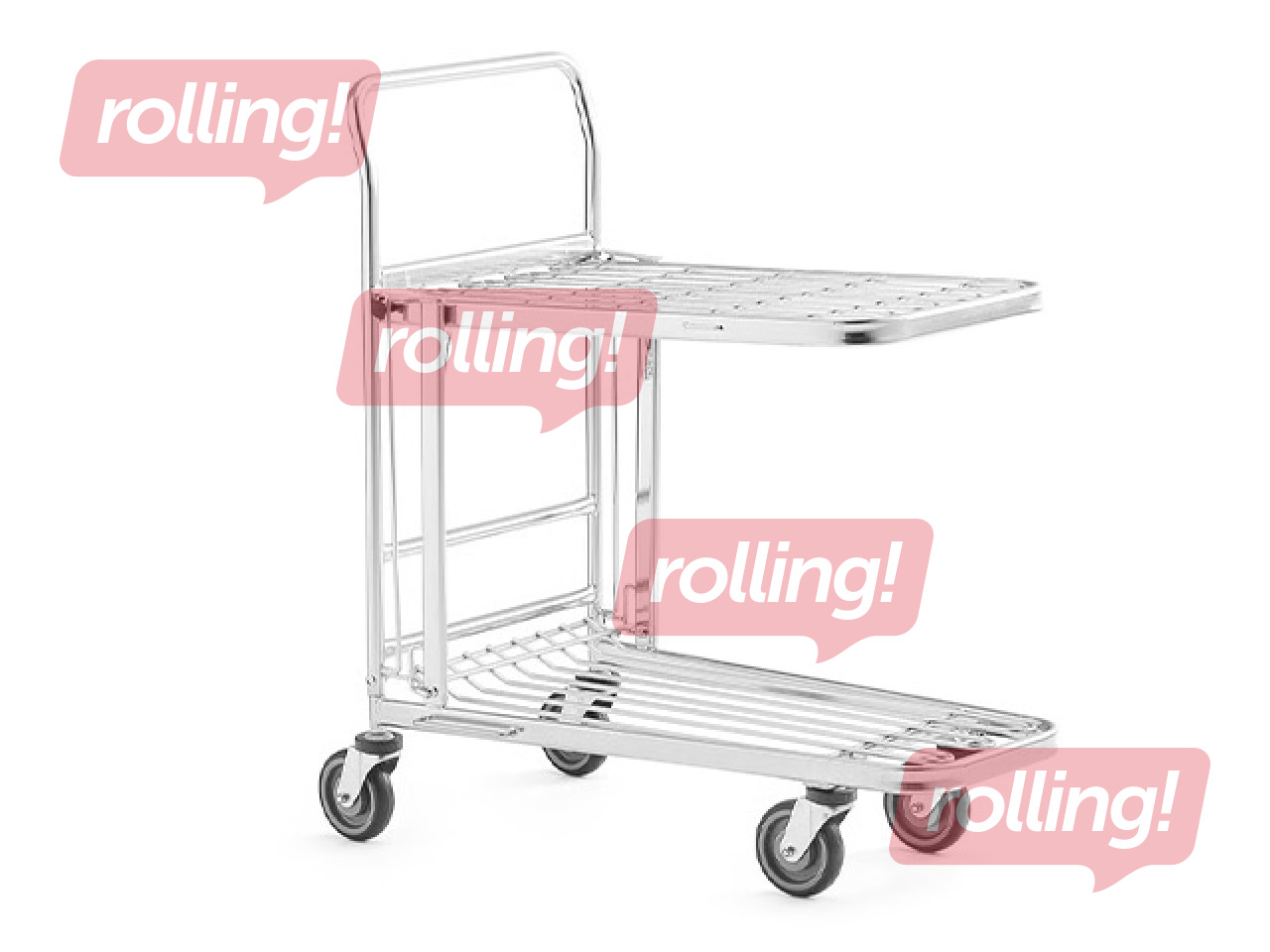 Warehouse trolley, with 2 shelves, stackable, load capacity 125kg