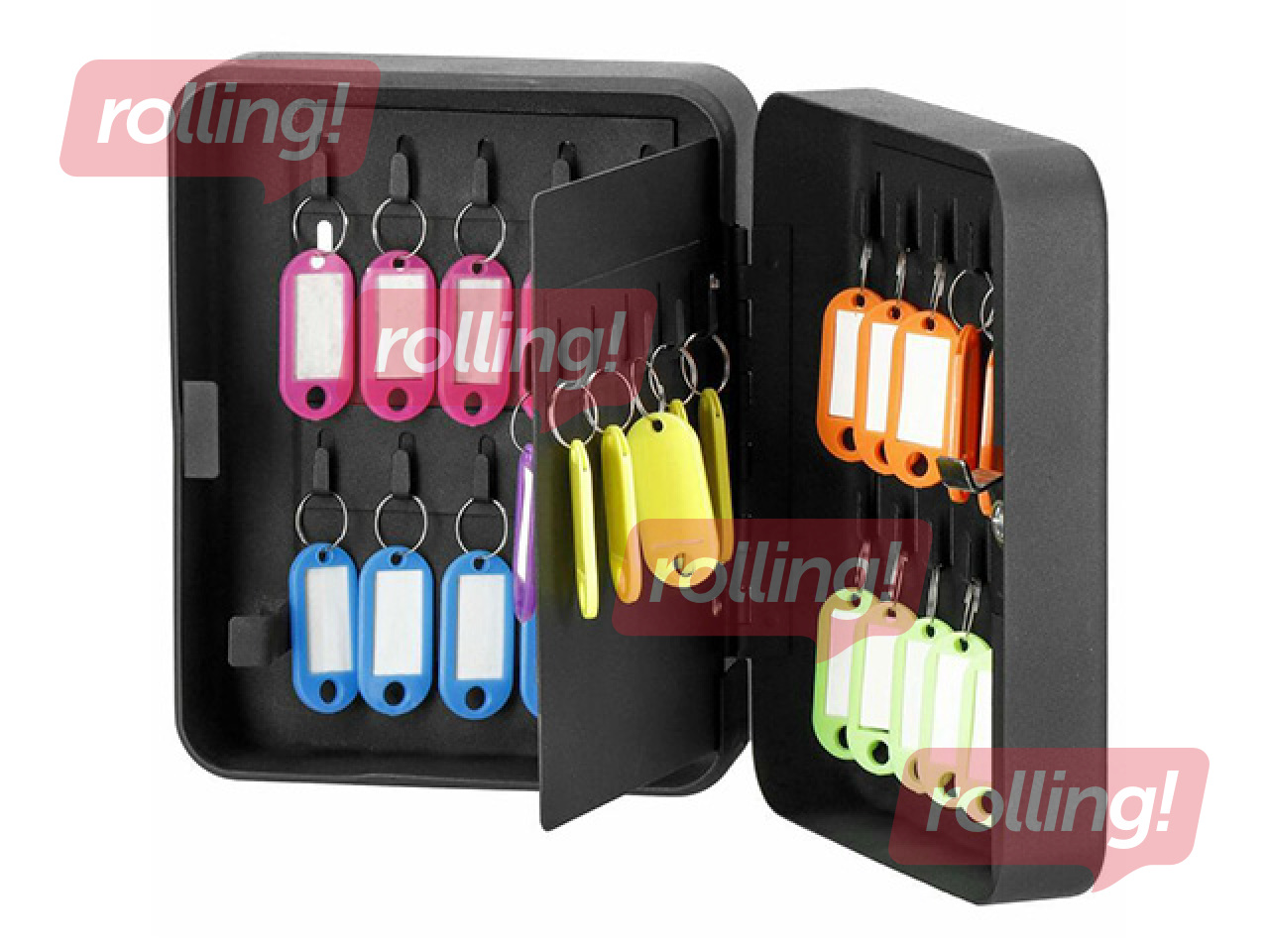 Key safe Springos, with 30 tags, metal, black, 20×16×7.5cm