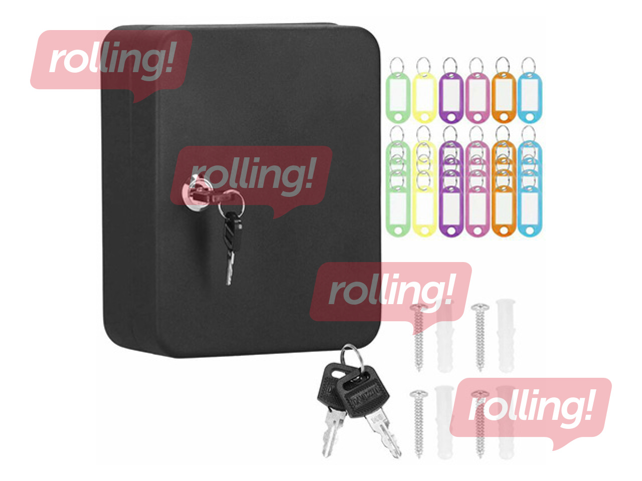 Key safe Springos, with 30 tags, metal, black, 20×16×7.5cm