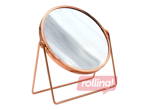 Cosmetic mirror Sapho Ridder, freestanding, double-sided, steel, copper finish, Ø16×20.5cm