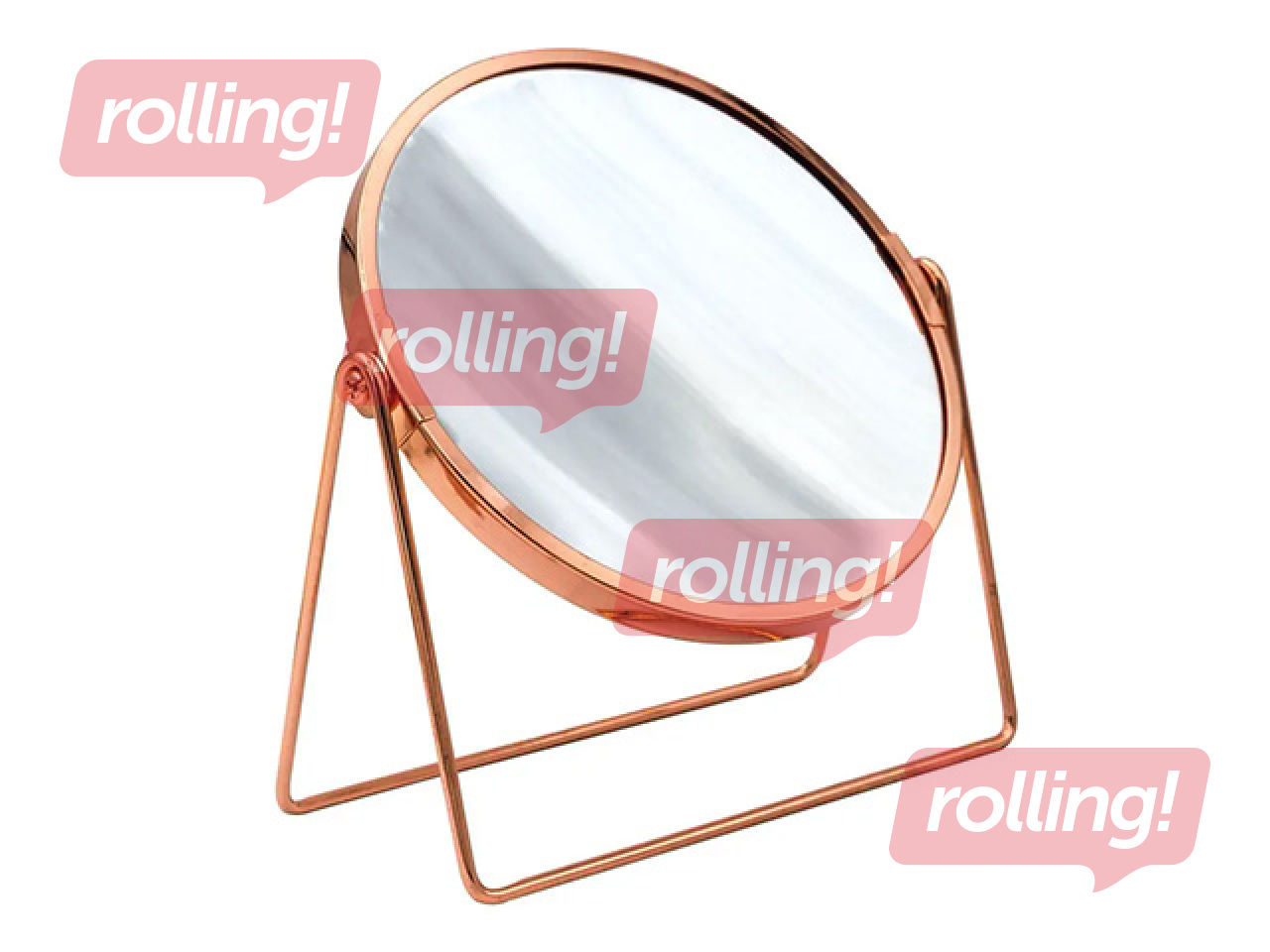 Cosmetic mirror Sapho Ridder, freestanding, double-sided, steel, copper finish, Ø16×20.5cm