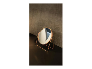 Cosmetic mirror Sapho Ridder, freestanding, double-sided, steel, copper finish, Ø16×20.5cm