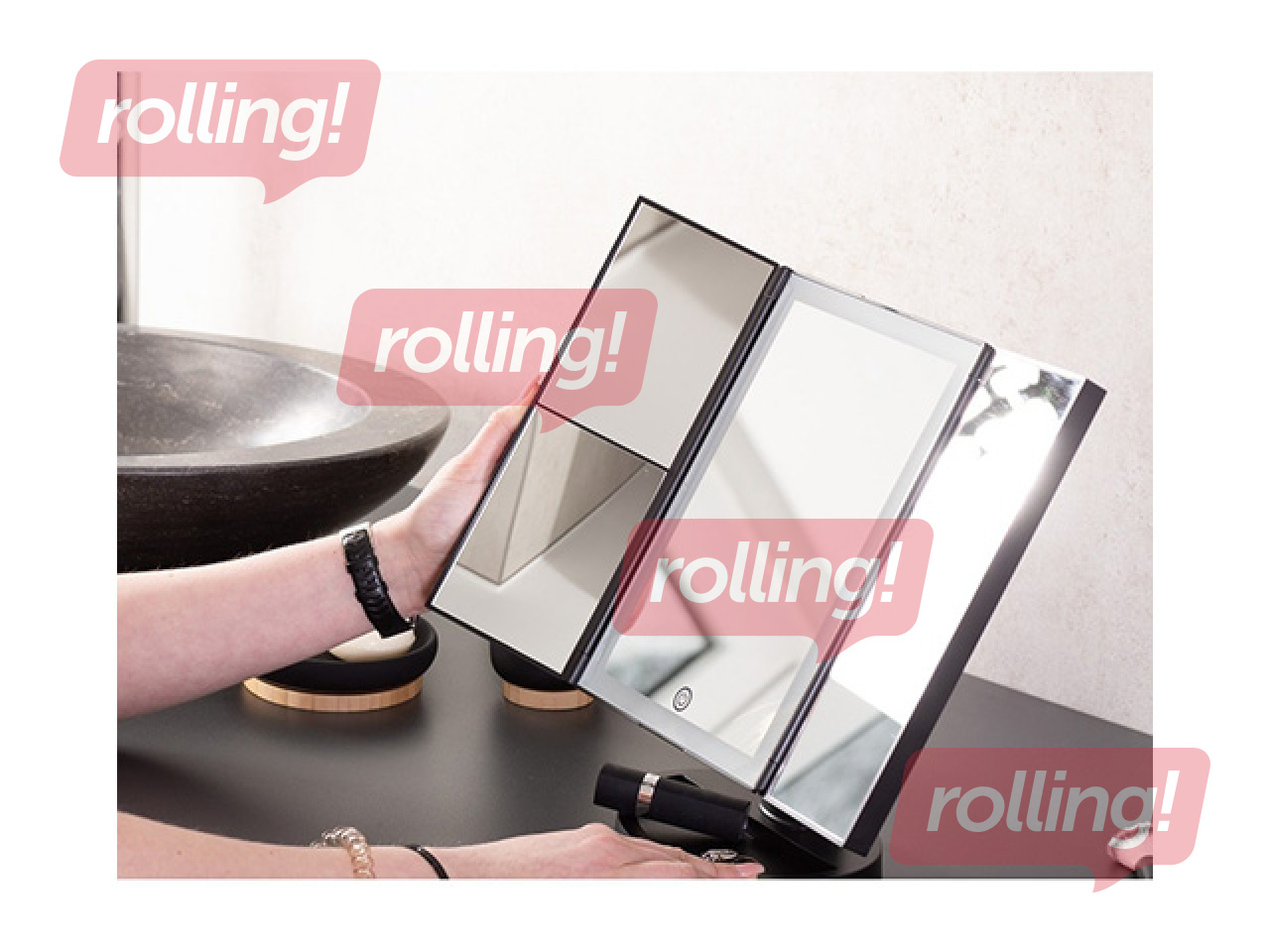 Kosmeetiline peegel Ridder Vivian M, LED-valgustusega, vabalt seisev, must, 12×27.5×18cm