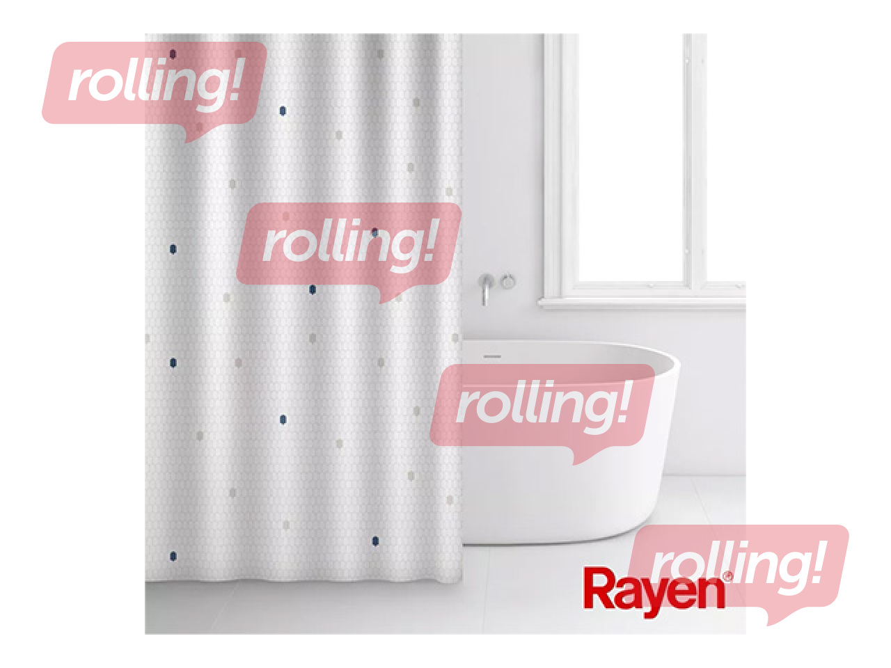 Dušas aizkars Rayen, poliesters, balts, 180x200cm