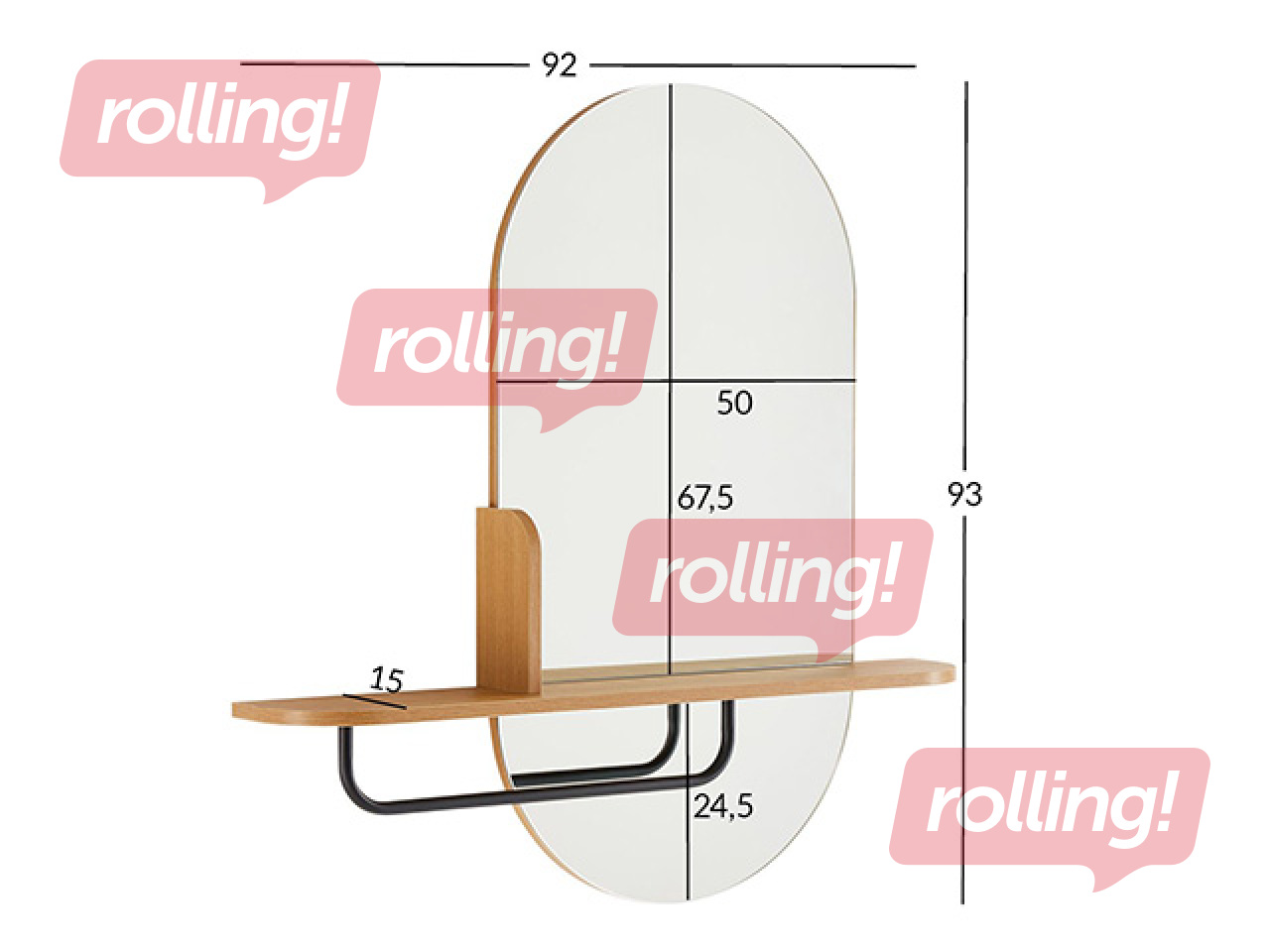 Wall mirror Aalborg with shelf, 92x15x93cm
