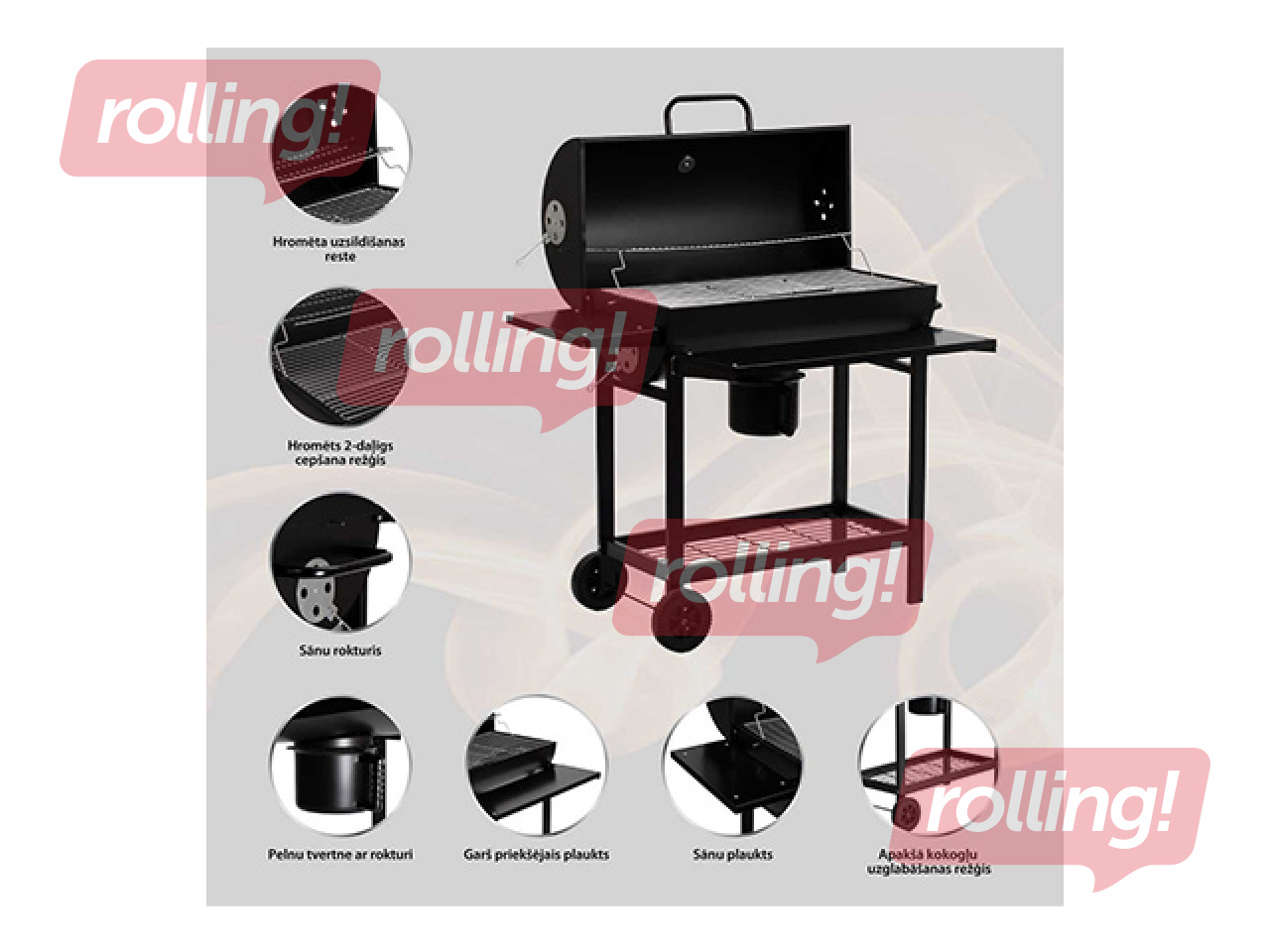 Söegrill Flammifera, must, ratastega, 108x70x102cm