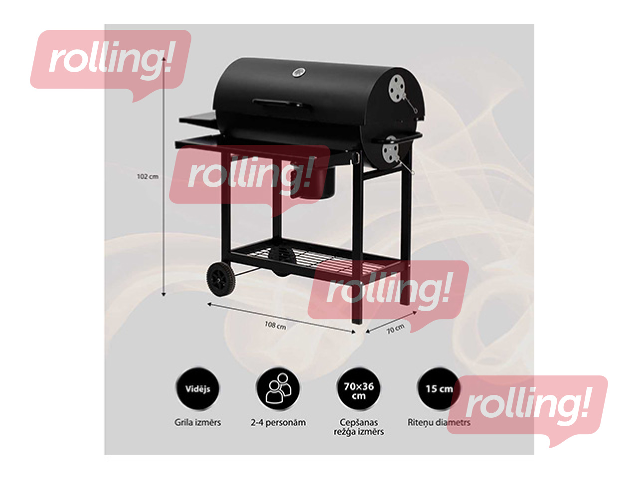 Söegrill Flammifera, must, ratastega, 108x70x102cm