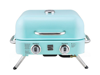 Gaasigrill Kenmore Retro, lauale, kaasaskantav, 2 põletiga, türkiissinine
