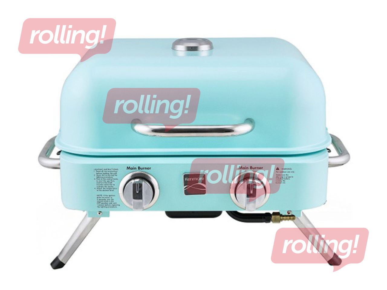 Gaasigrill Kenmore Retro, lauale, kaasaskantav, 2 põletiga, türkiissinine