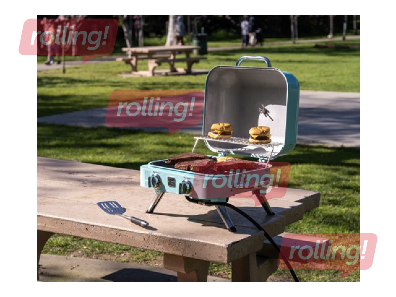 Gaasigrill Kenmore Retro, lauale, kaasaskantav, 2 põletiga, türkiissinine