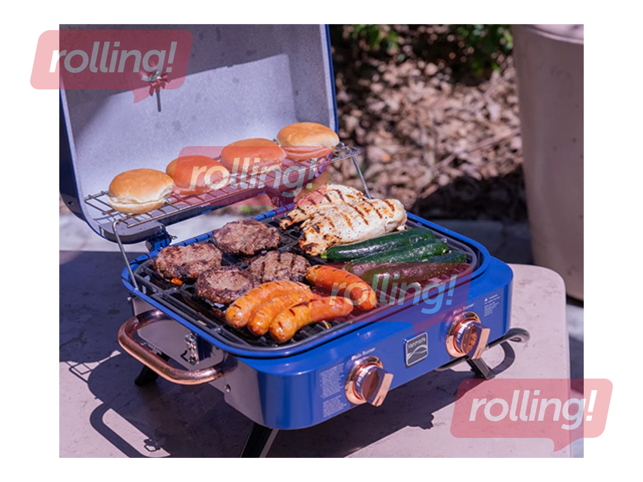 Gaasigrill Kenmore Retro, lauale, kaasaskantav, 2 põletiga, tumesinine