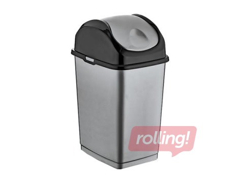 Контейнер для мусора с откидной крышкой SLIM пластик, серый / черный, 18 л
