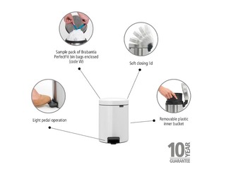 Atkritumu tvertne ar pedāli NewIcon, balta, 5l