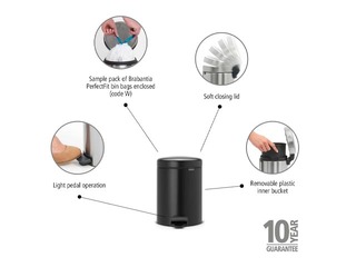 Pedal bin NewIcon, matte black, 5l