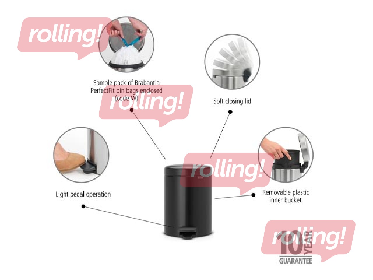 Pedaliga prügikast NewIcon, mattmust, 5l