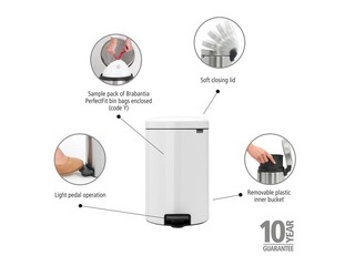 Pedaliga prügikast NewIcon, valge, 20l