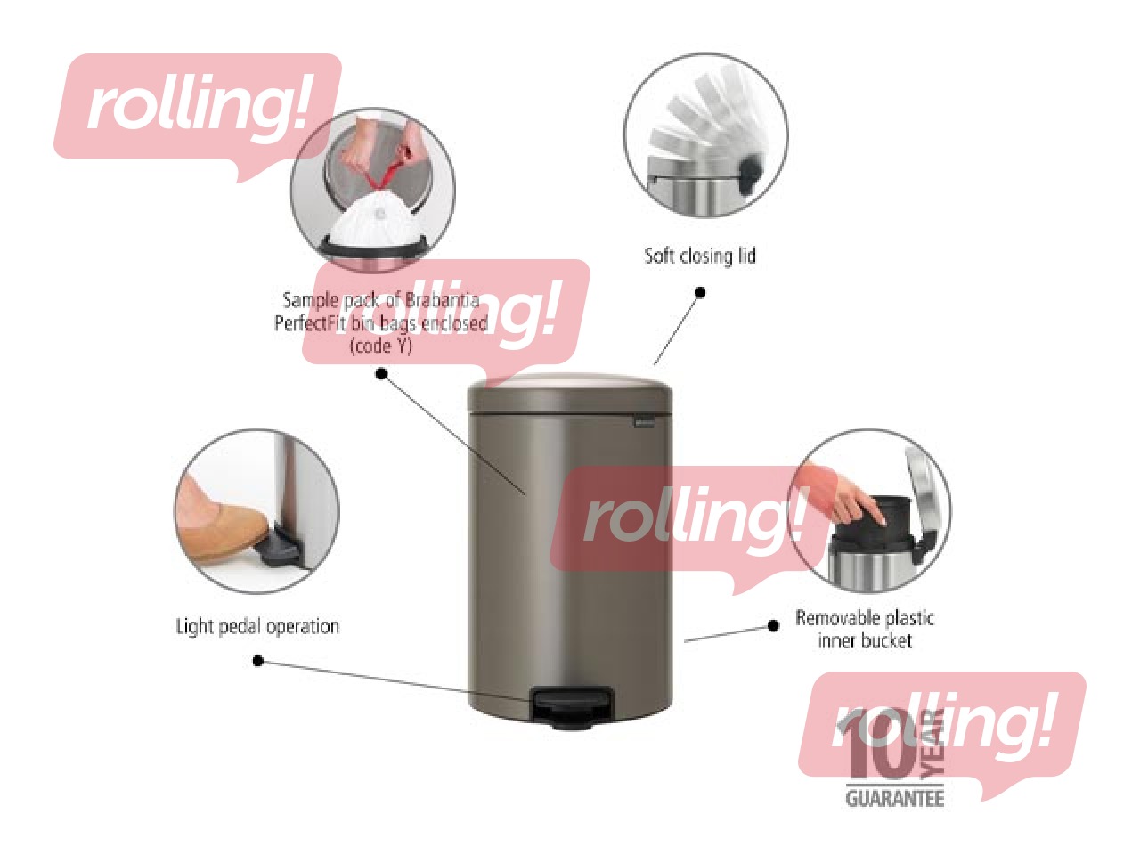 Pedal bin NewIcon, platinum, 20l