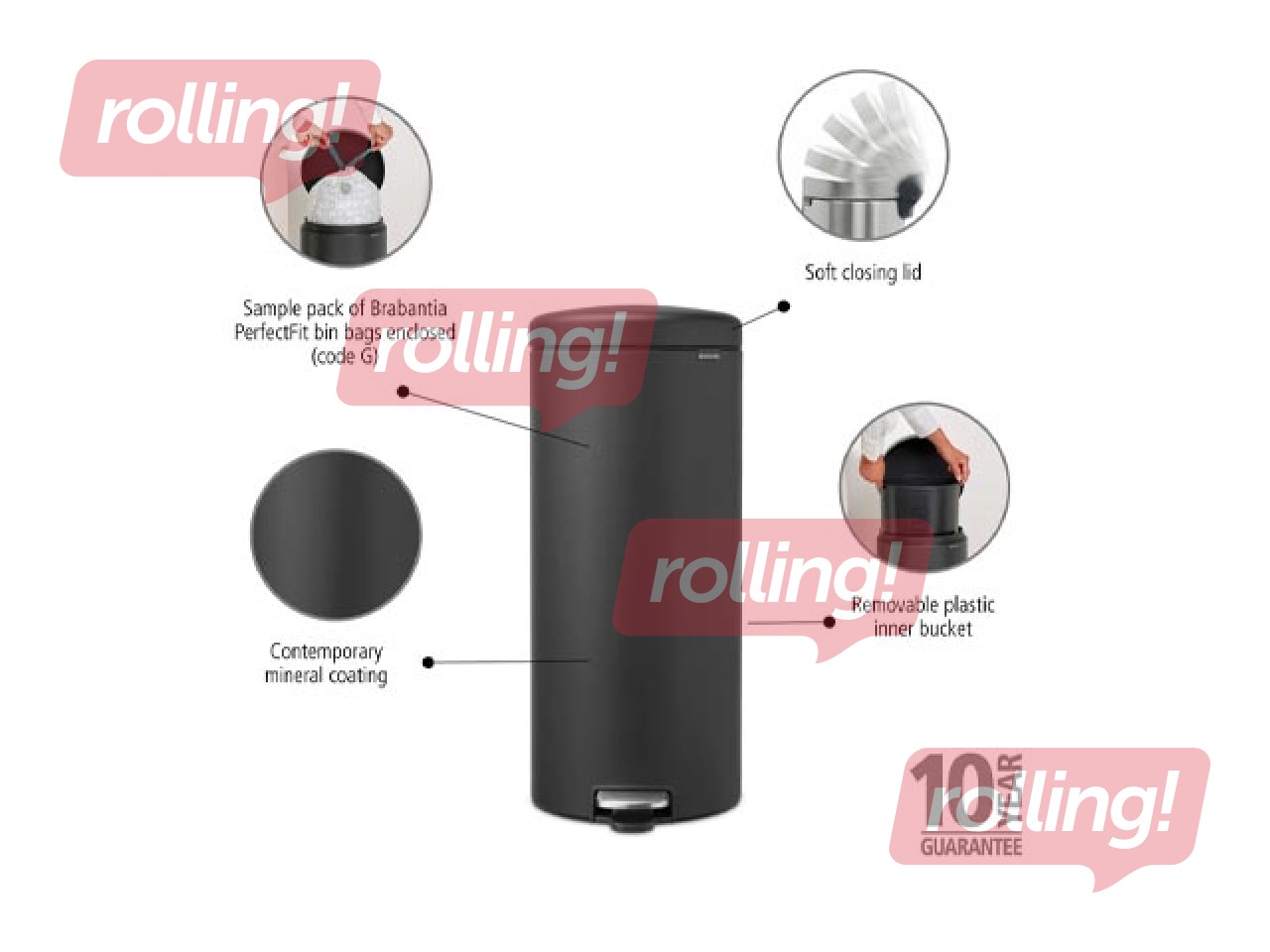 Pedal bin NewIcon, mineral grey, 30l