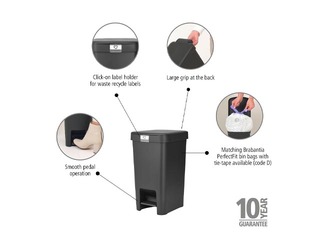 Pedaliga prügikast StepUp, tumehall, 16l