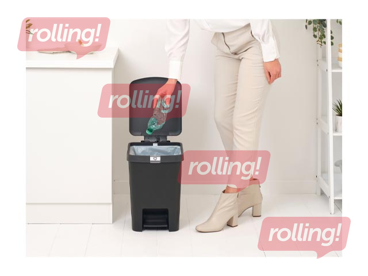 Pedaliga prügikast StepUp, tumehall, 25l