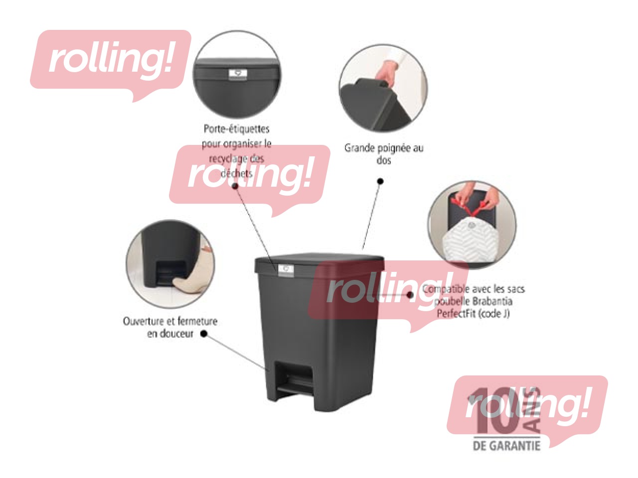 Pedaliga prügikast StepUp, tumehall, 25l