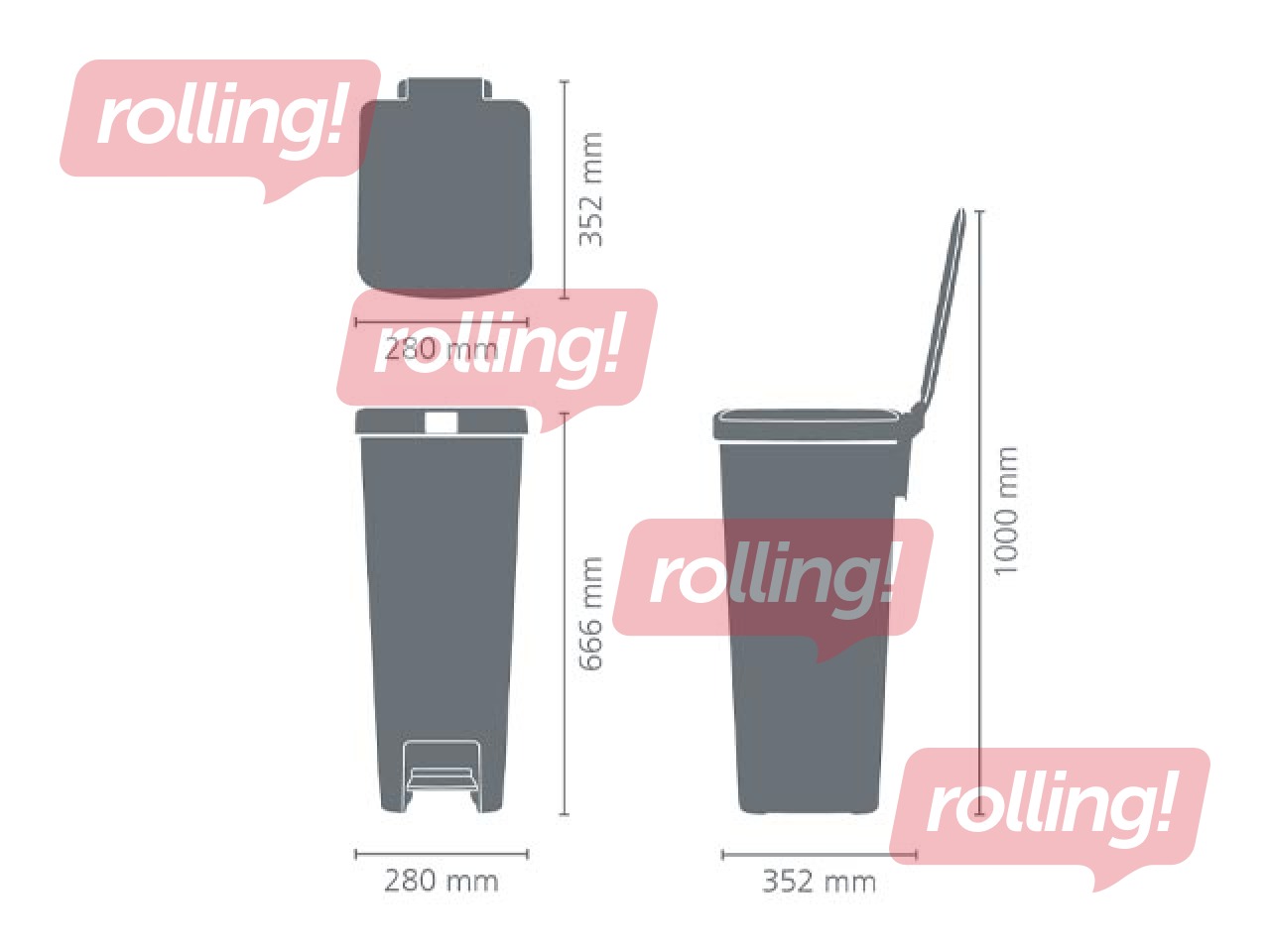 Pedal bin StepUp, dark grey, 40l