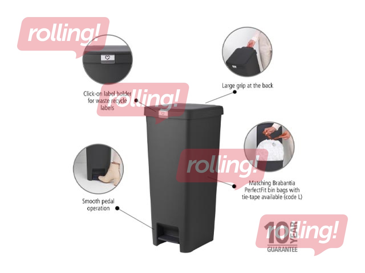 Pedal bin StepUp, dark grey, 40l