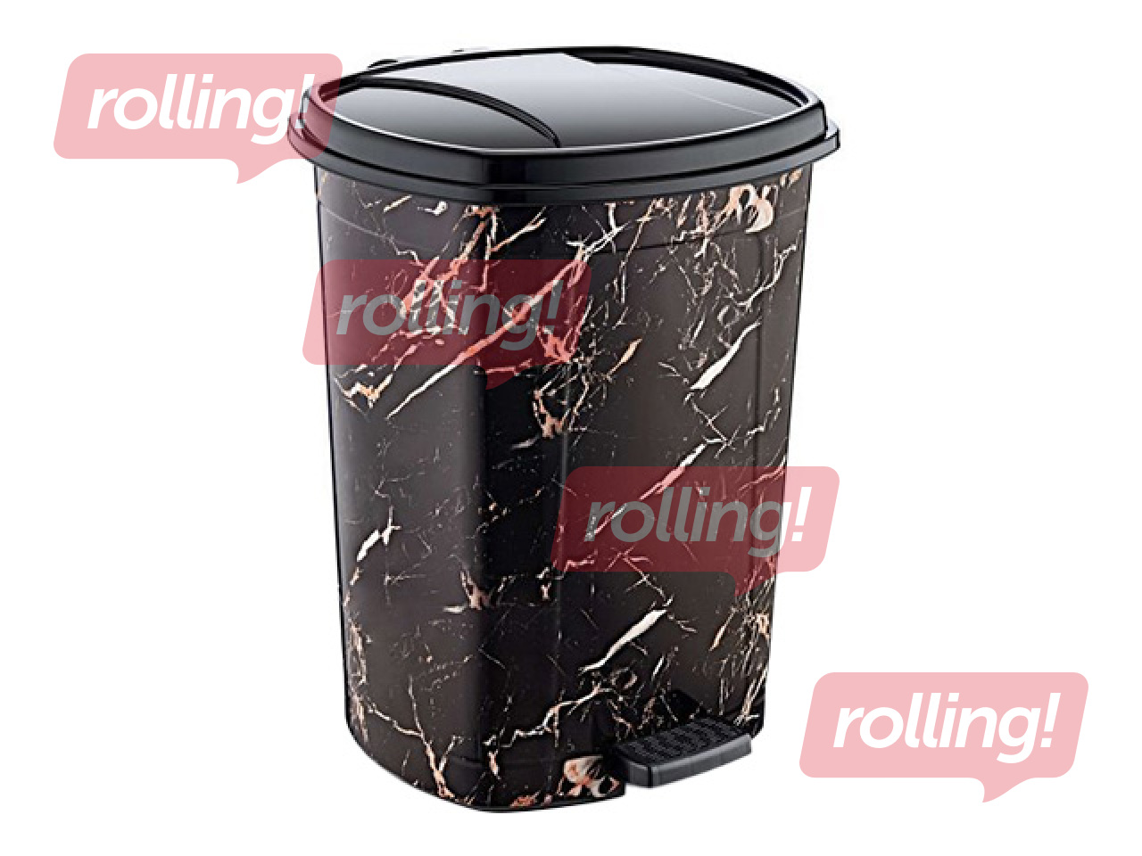 Pedaaliga prügikast Ozer, must marmor, 50l