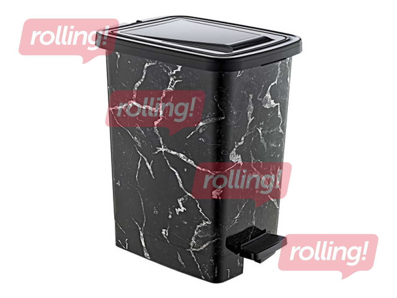 Pedaaliga prügikast SLIM Ozer, must marmor, 15l