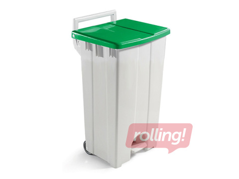 Pedaaliga prügikast, rohelise kaanega, 90l