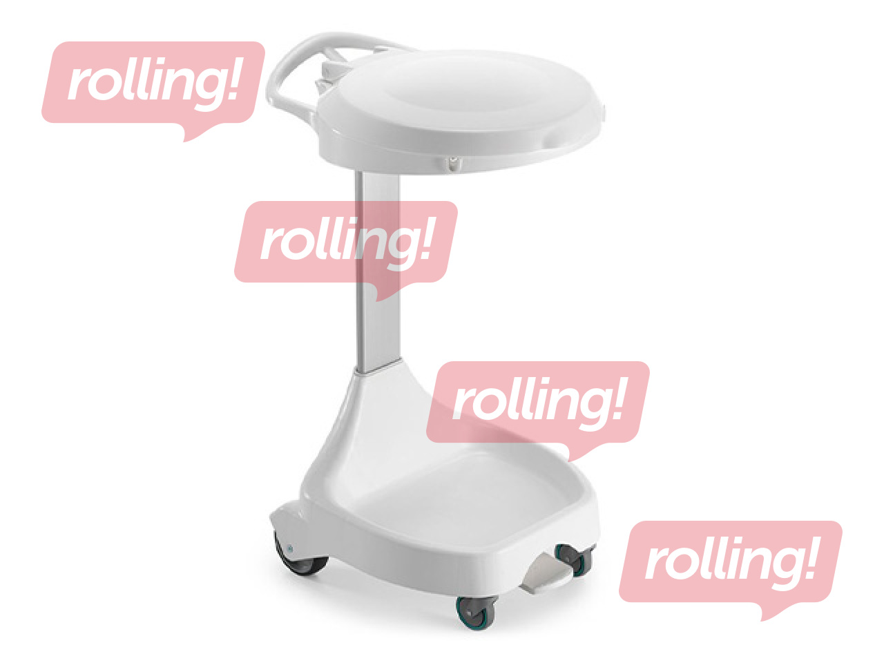 Atkritumu maisu turētājs Delta, ar riteņiem, vāku un pedāli, balts