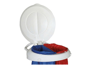 Atkritumu maisu turētājs Delta, ar riteņiem, vāku un pedāli, balts