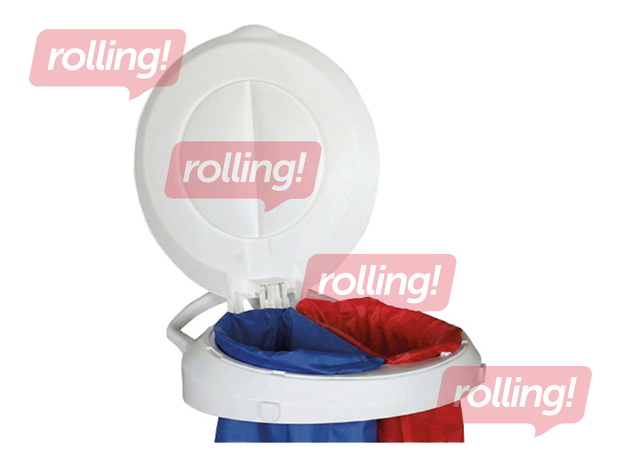 Atkritumu maisu turētājs Delta, ar riteņiem, vāku un pedāli, balts