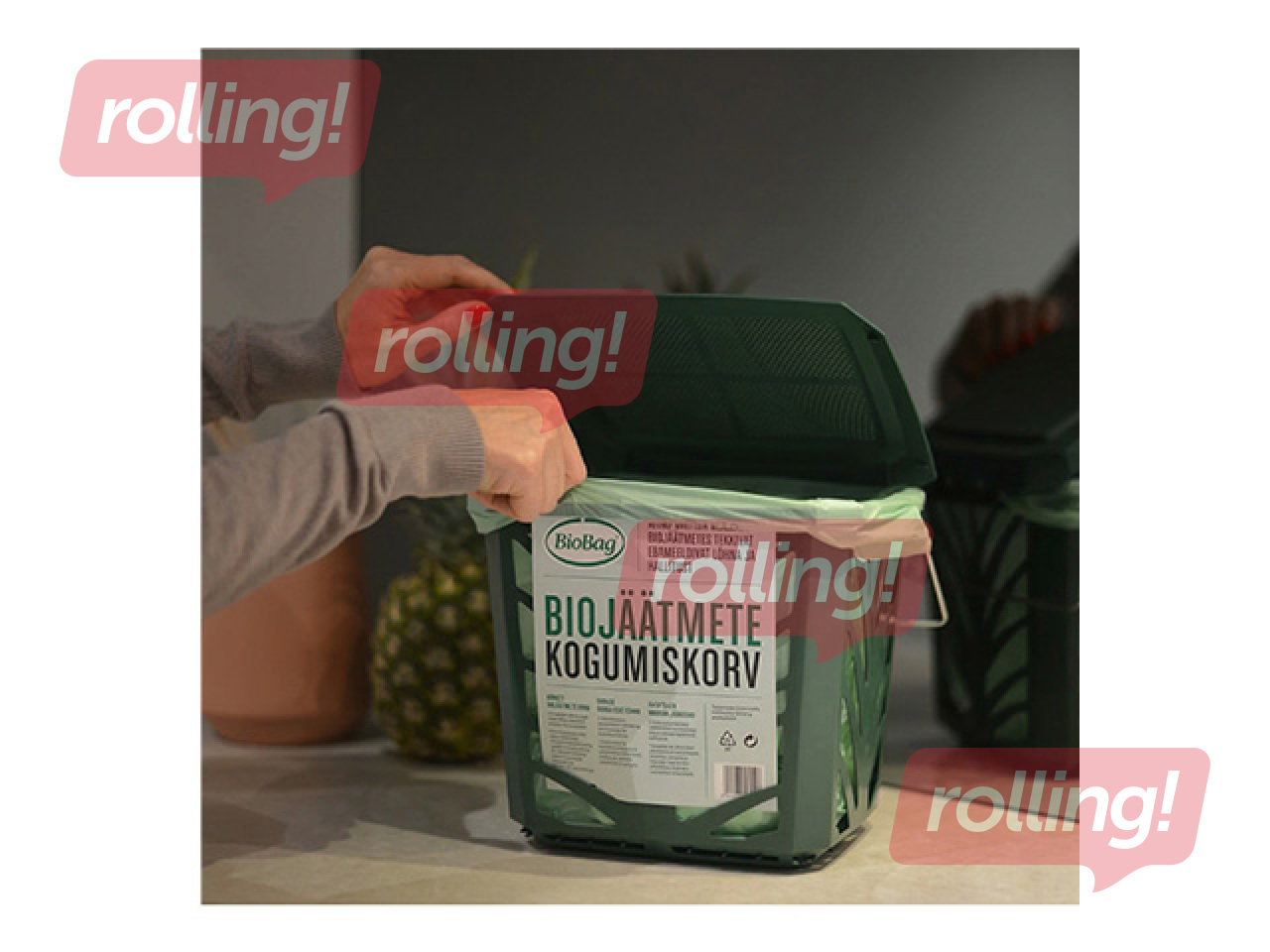 Waste bin BioBag MaxAir, with lid, for bio-waste, green, 7l