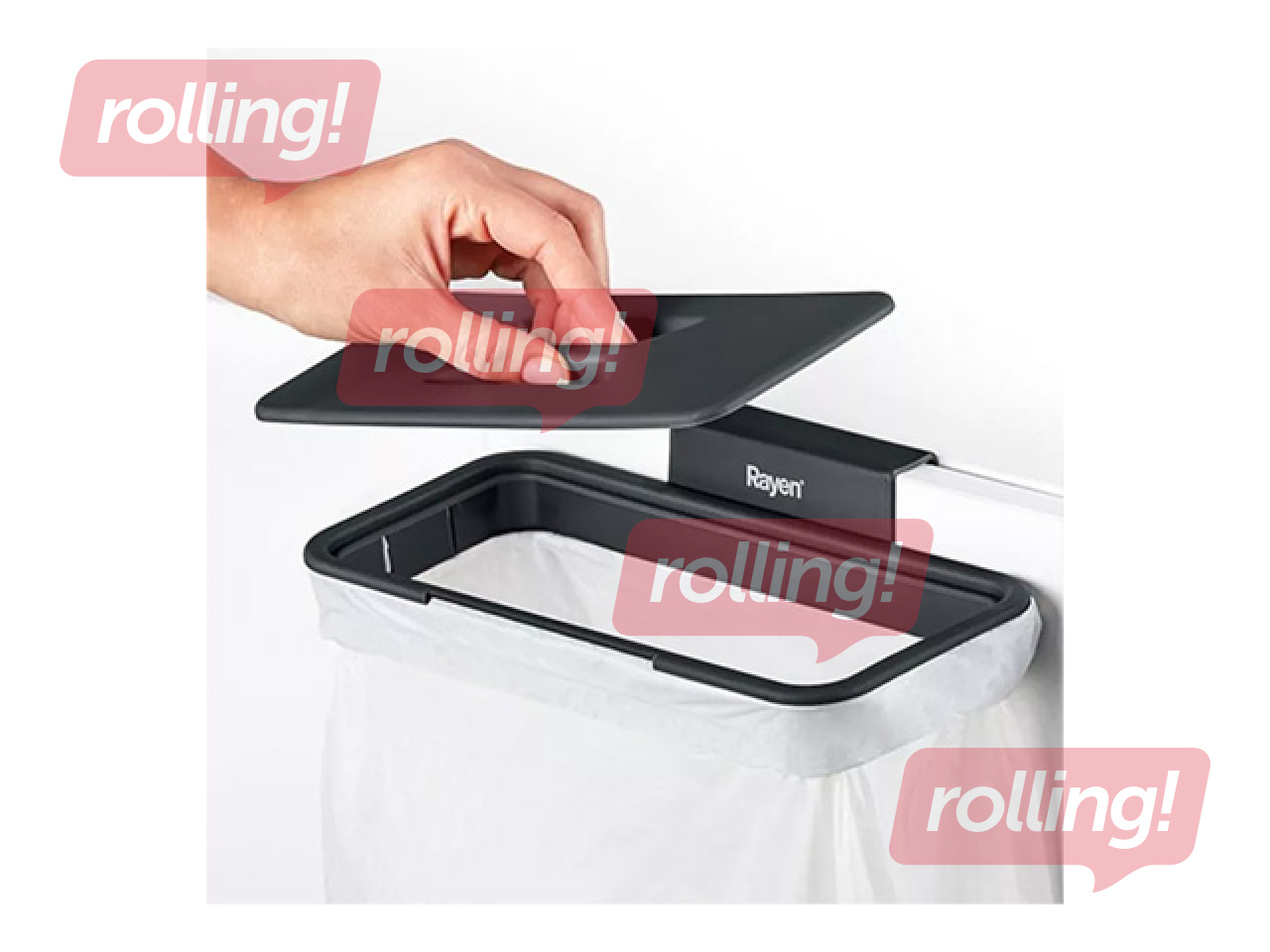 Держатель для мусорных пакетов Rayen, с крышкой, навесной, чёрный, 24.5x13.5см