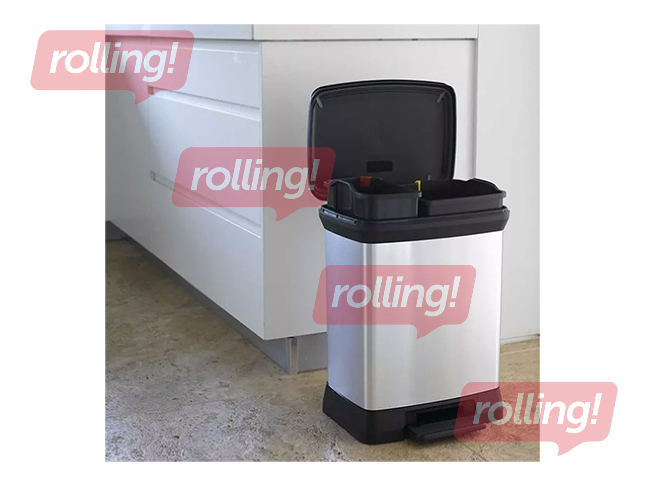 Prügikast Curver, Deco Bin Duo, pedaaliga, 2 sektsiooni, hõbedane, 10+18l