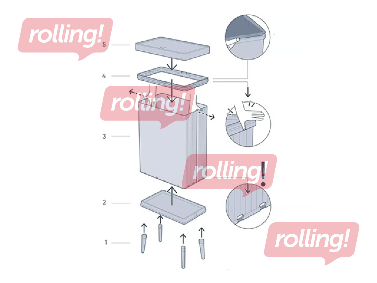 Prügikast Curver, Verto High, pärlhall, jalgadega, 54l