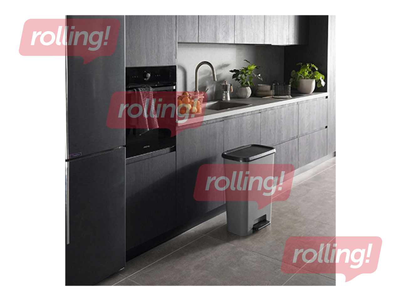 Atkritumu tvertne Curver, Compatta Duo, ar pedāli, 2 nodalījumi, pelēka, 23+23l