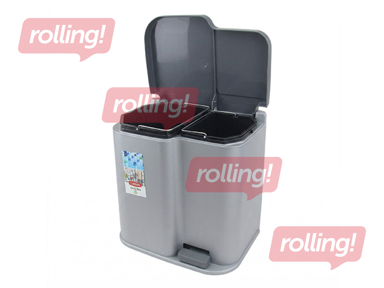 Мусорное ведро Curver, Duo, с педалью, 2 отделения, серебристое, серое, 15+7л