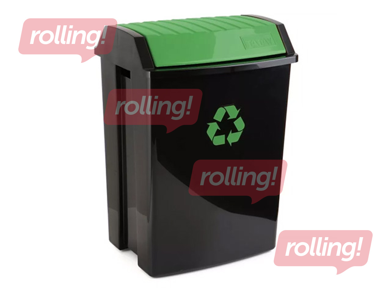 Мусорное ведро Tatay, чёрное с зелёной крышкой, 50л