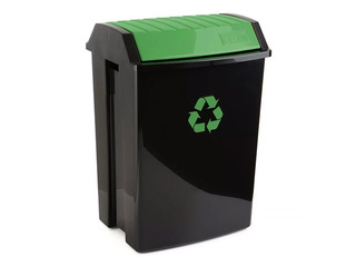 Waste bin Tatay, black with green lid, 50l