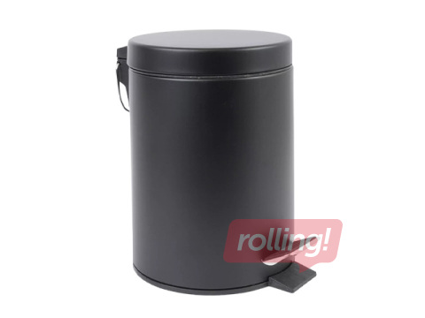 Prügikast pedaaliga, metall, must, 3l