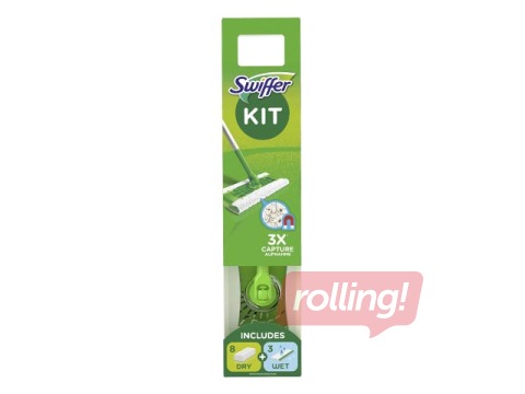 Floor Brush, Starter Kit + 8 Dry Wipes + 3 Wet Wipes, Swiffer