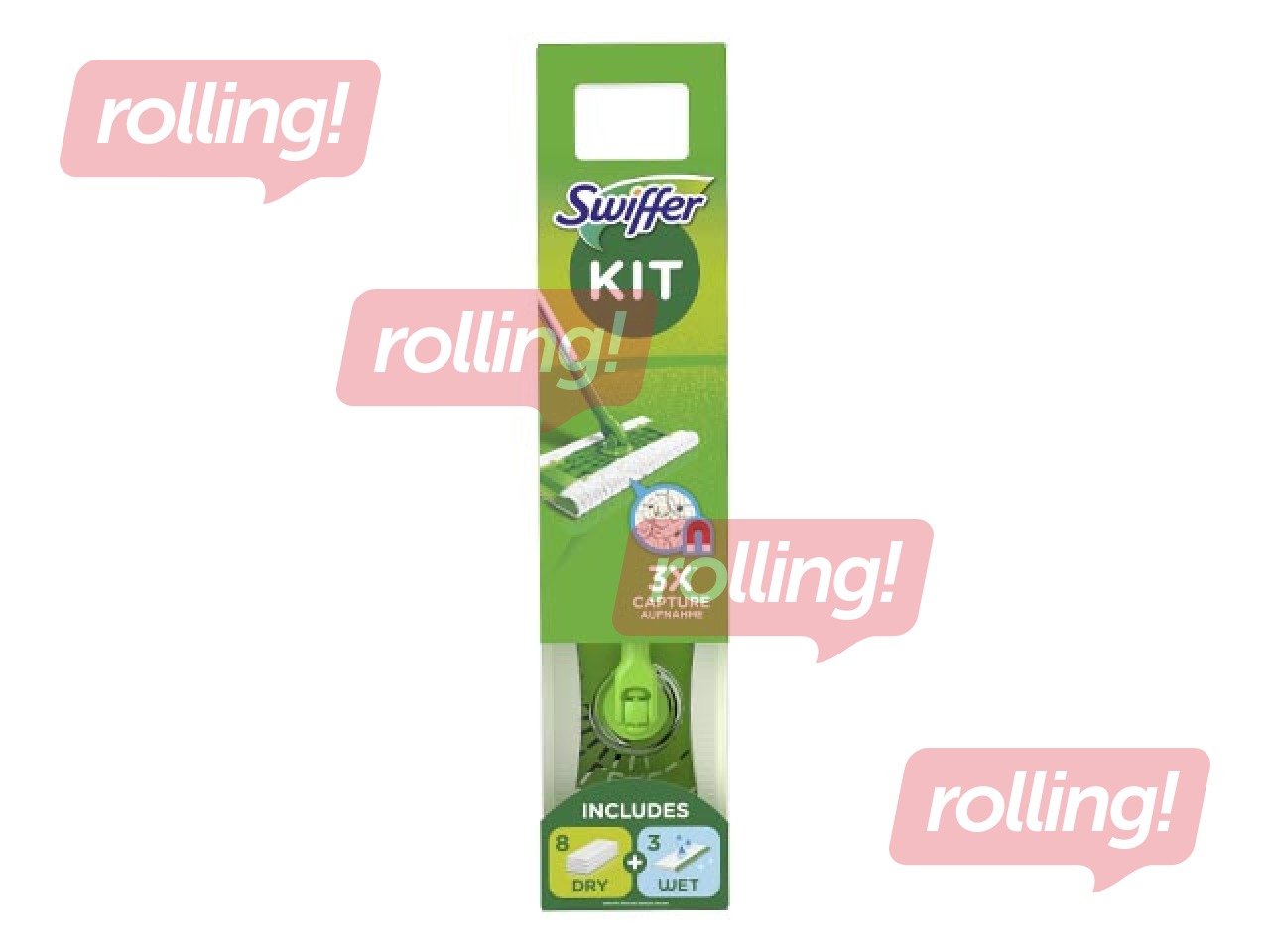 Floor Brush, Starter Kit + 8 Dry Wipes + 3 Wet Wipes, Swiffer